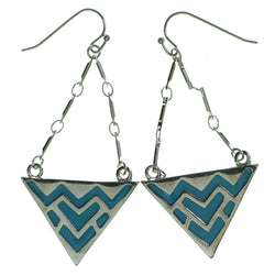 Silver-Tone & Blue Colored Metal Drop-Dangle-Earrings #1915