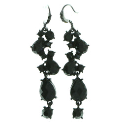 Gray & Black Colored Metal Drop-Dangle-Earrings With Faceted Accents #1921