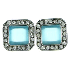 Silver-Tone & Blue Colored Metal Stud-Earrings With Crystal Accents #1924 - Mi Amore