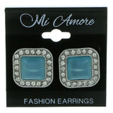 Silver-Tone & Blue Colored Metal Stud-Earrings With Crystal Accents #1924 - Mi Amore