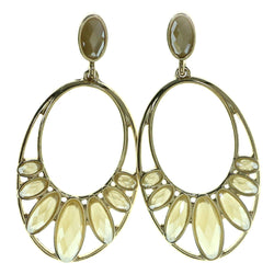 Gold-Tone & Yellow Colored Metal Drop-Dangle-Earrings With Faceted Accents #1926