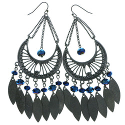 Gray & Blue Colored Metal Dangle-Earrings With Drop Accents #1927