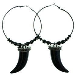 Tusk Drop-Dangle-Earrings With Bead Accents Silver-Tone & Black Colored #1935