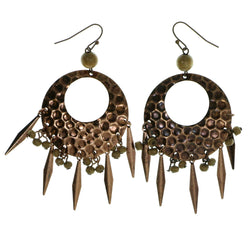 Bronze-Tone & Brown Colored Metal Drop-Dangle-Earrings With Drop Accents #1937