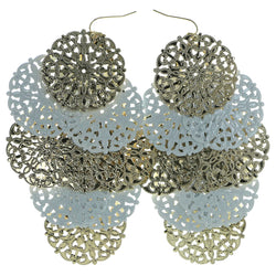 Filigree Layered-Chandelier-Earrings With Drop Accents Gold-Tone & White Colored #1939