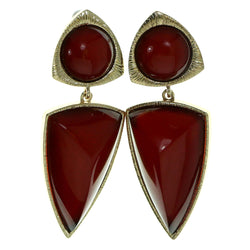 Gold-Tone & Red Colored Metal Drop-Dangle-Earrings With Stone Accents #1940