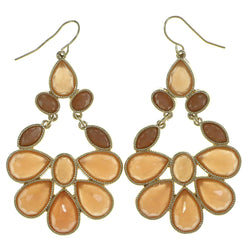 Gold-Tone & Peach Colored Metal Drop-Dangle-Earrings With Faceted Accents #1942