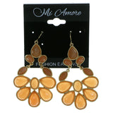 Gold-Tone & Peach Colored Metal Drop-Dangle-Earrings With Faceted Accents #1942
