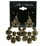Gold-Tone & Brown Colored Metal Drop-Dangle-Earrings With Faceted Accents #1943