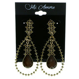 Gold-Tone & Brown Colored Metal Drop-Dangle-Earrings With Faceted Accents #1944