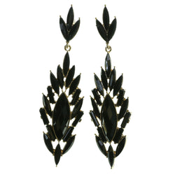 Gold-Tone & Black Colored Metal Drop-Dangle-Earrings With Faceted Accents #1945