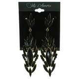 Gold-Tone & Black Colored Metal Drop-Dangle-Earrings With Faceted Accents #1945