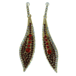 Gold-Tone & Red Colored Metal Drop-Dangle-Earrings With Crystal Accents #1950