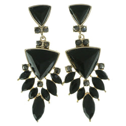 Gold-Tone & Black Colored Metal Drop-Dangle-Earrings With Faceted Accents #1952