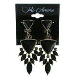 Gold-Tone & Black Colored Metal Drop-Dangle-Earrings With Faceted Accents #1952