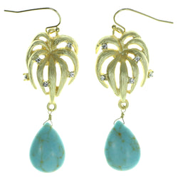 Gold-Tone & Blue Colored Metal Drop-Dangle-Earrings With Stone Accents #1953