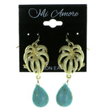 Gold-Tone & Blue Colored Metal Drop-Dangle-Earrings With Stone Accents #1953
