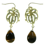 Gold-Tone & Brown Colored Metal Drop-Dangle-Earrings With Crystal Accents #1954