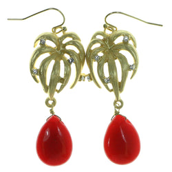 Gold-Tone & Red Colored Metal Drop-Dangle-Earrings With Crystal Accents #1955