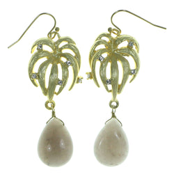 Gold-Tone & Gray Colored Metal Drop-Dangle-Earrings With Crystal Accents #1956