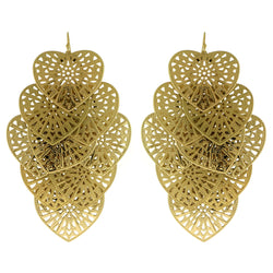 Heart Filigree Drop-Dangle-Earrings Gold-Tone Color  #580