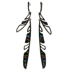 Feather Drop-Dangle-Earrings With Crystal Accents Bronze-Tone & Multi Colored #1957