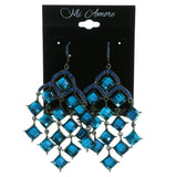 Gray & Blue Colored Metal Chandelier-Earrings With Crystal Accents #1959