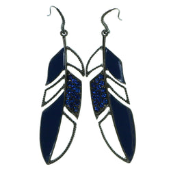 Feather Dangle-Earrings With Crystal Accents Gray & Blue Colored #1960