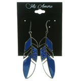 Feather Dangle-Earrings With Crystal Accents Gray & Blue Colored #1960