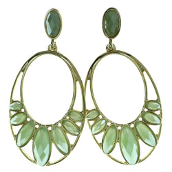 Gold-Tone & Green Colored Metal Drop-Dangle-Earrings With Faceted Accents #1962