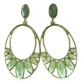 Gold-Tone & Green Colored Metal Drop-Dangle-Earrings With Faceted Accents #1962