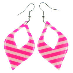 Striped Dangle-Earrings Pink & White Colored #1966
