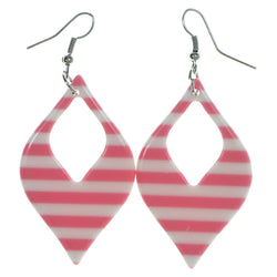 Striped Dangle-Earrings Pink & White Colored #1968