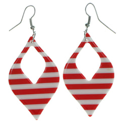 Striped Dangle-Earrings Red & White Colored #1969