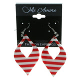 Striped Dangle-Earrings Red & White Colored #1969