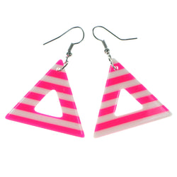Striped Dangle-Earrings Pink & White Colored #1973