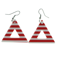 Striped Dangle-Earrings Red & White Colored #1977