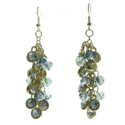 Gold-Tone & Blue Colored Metal Dangle-Earrings With Crystal Accents #581