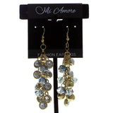 Gold-Tone & Blue Colored Metal Dangle-Earrings With Crystal Accents #581