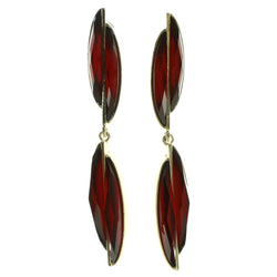 Gold-Tone & Red Colored Metal Drop-Dangle-Earrings With Faceted Accents #1979