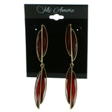 Gold-Tone & Red Colored Metal Drop-Dangle-Earrings With Faceted Accents #1979