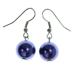 Silver-Tone & Purple Colored Acrylic Dangle-Earrings With Bead Accents #1980