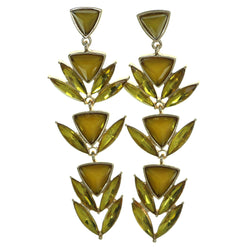 Gold-Tone & Yellow Colored Metal Drop-Dangle-Earrings With Faceted Accents #1981
