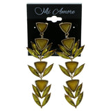 Gold-Tone & Yellow Colored Metal Drop-Dangle-Earrings With Faceted Accents #1981