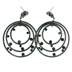Gray & Black Colored Metal Dangle-Earrings With Crystal Accents #1983