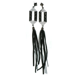 Bronze-Tone & Black Colored Metal Tassel-Earrings With Tassel Accents #1984