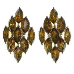 Gold-Tone & Yellow Colored Metal Stud-Earrings With Faceted Accents #1986
