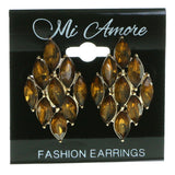 Gold-Tone & Yellow Colored Metal Stud-Earrings With Faceted Accents #1986