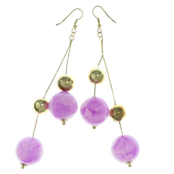 Purple & Gold-Tone Colored Metal Drop-Dangle-Earrings With Bead Accents #1989