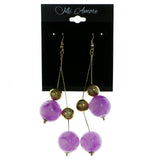 Purple & Gold-Tone Colored Metal Drop-Dangle-Earrings With Bead Accents #1989